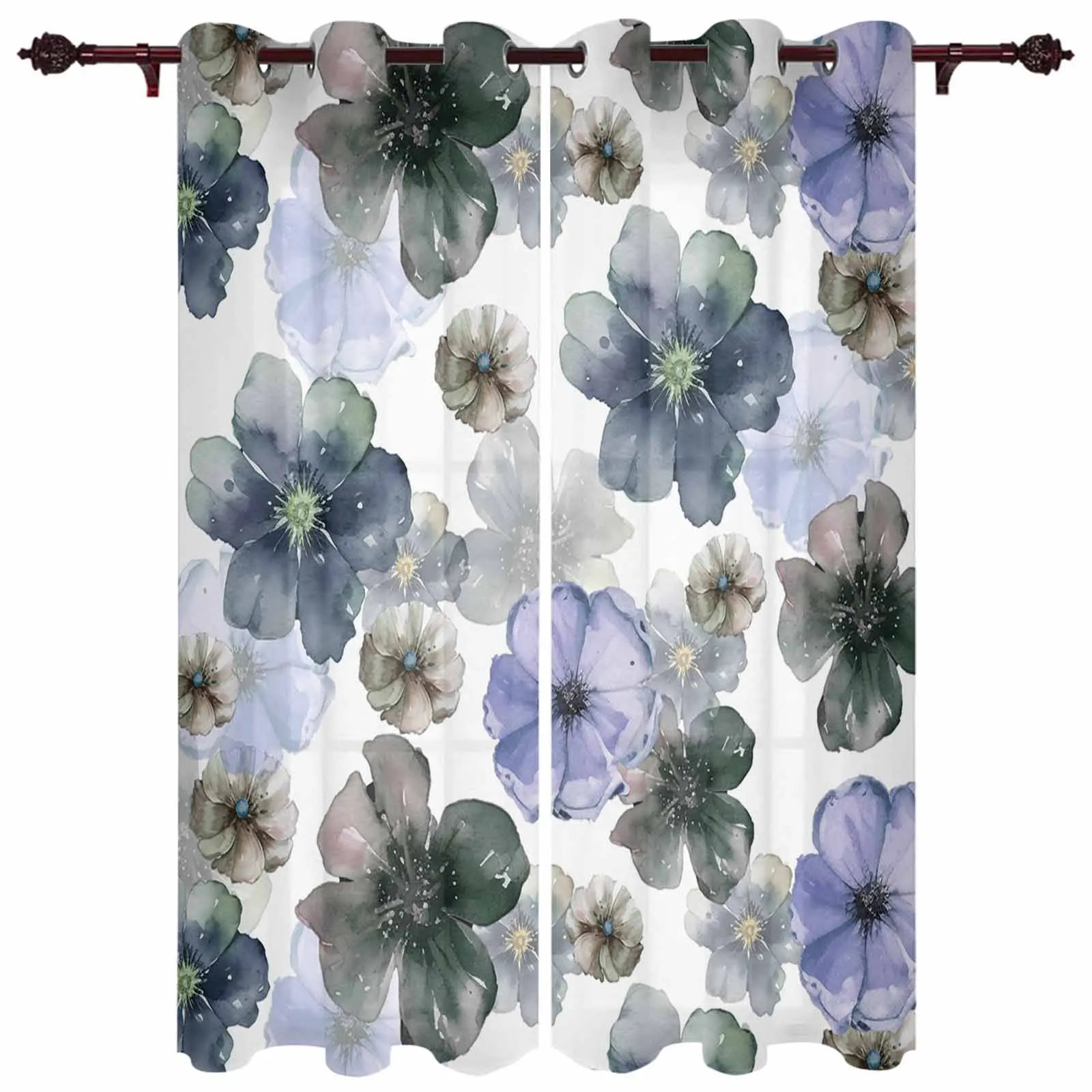 

Plant Lemon Yellow Blue Purple Flower Watercolor Curtains for Living Room Hotel Decor Window Treatment Luxury Drapes