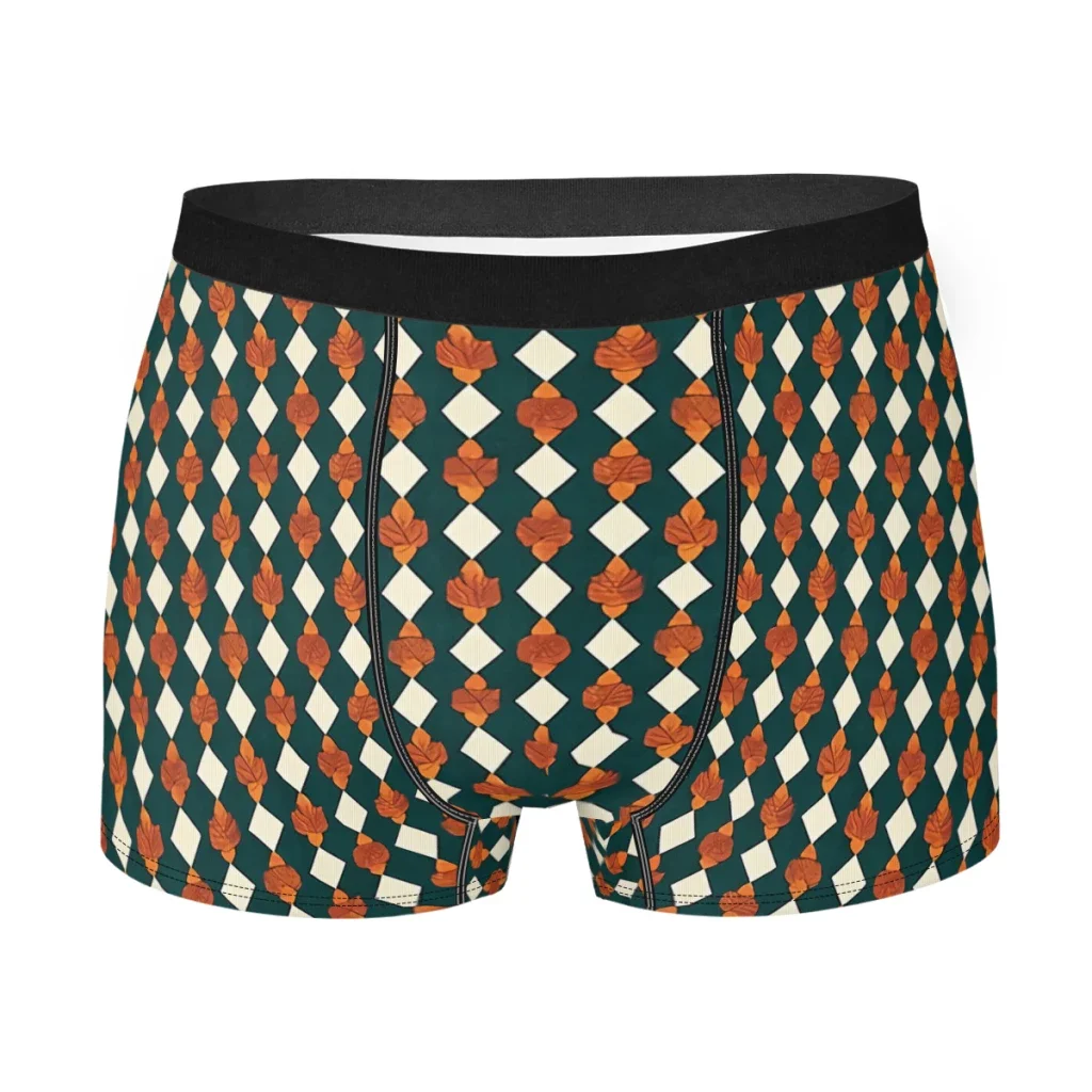 Small Orange And Green Argyle Geometric Underpants Homme Panties Man Underwear Ventilate Shorts Boxer Briefs