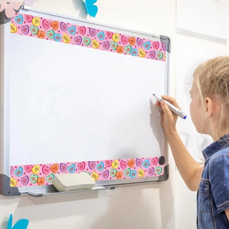 Valentines Day Bulletin Board Borders Colorful 200cm Length Heart Pattern Designs for Classroom Office, Self Adhesive