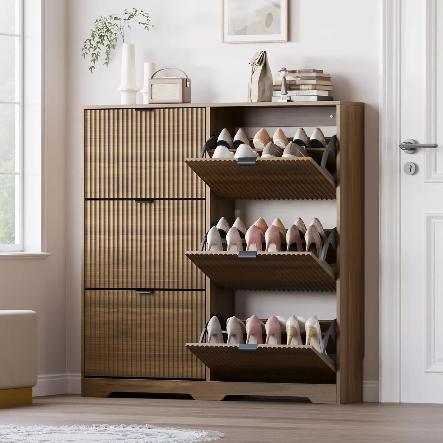 

Tall Narrow Shoe Cabinet with 6 Flip Drawers and Adjustable Shelves for Entryway, Hallway, Foyer, Small Apartment