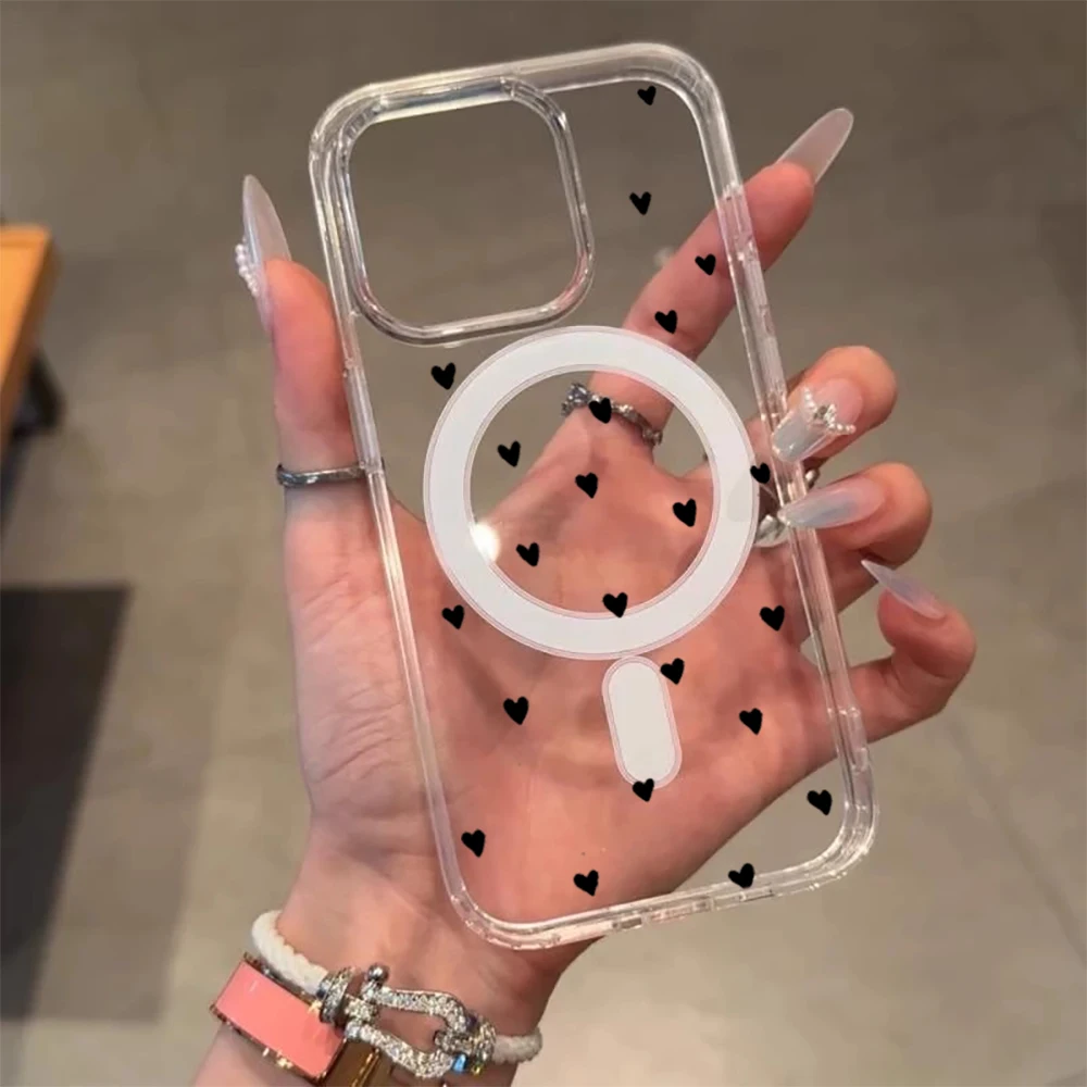 Einfache Herz-Polka-Dot-Stoßfeste Hülle für iPhone 15 17 Pro Max Hüllen iPhone 11 12 13 ProMax 14 16 Plus 16E Klare Magnetische Abdeckung – Detail 13