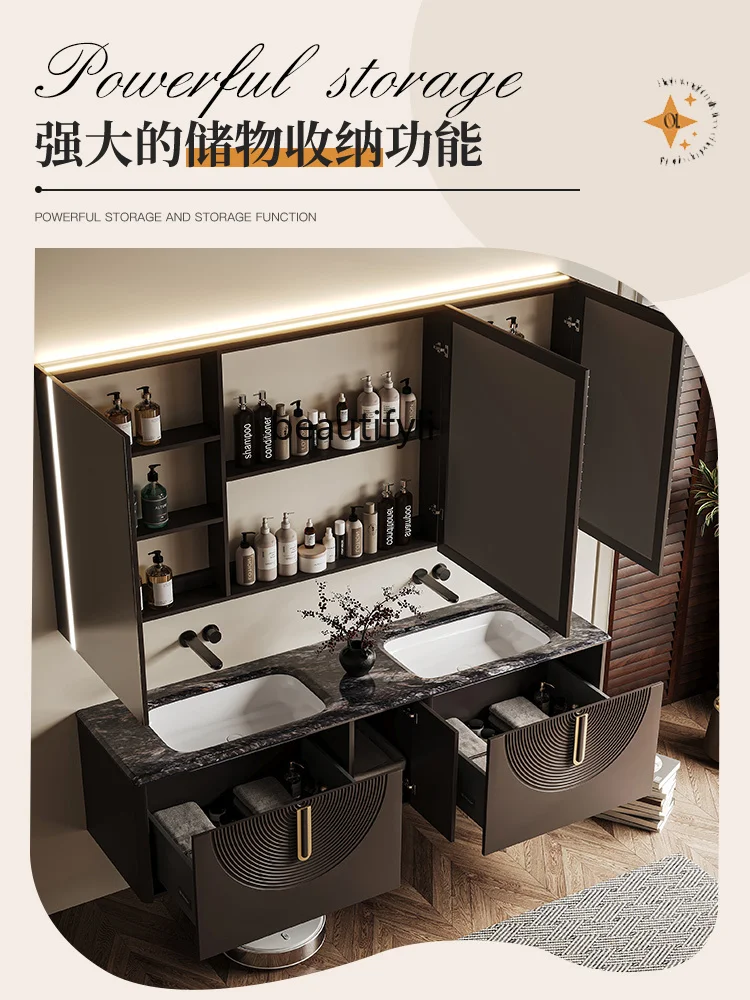 French Retro Bathroom Cabinet Natural Luxury Stone Washstand American Hand Washing Washbasin Oak