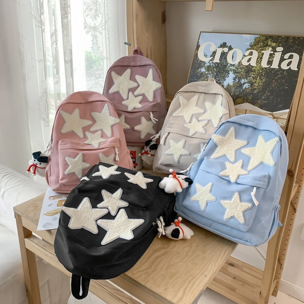 Fashion Large Capacity Five-pointed Star Embroidery Backpack Teenagers Student Schoobags Girl Satchel Y2K Trend Travel Rucksack