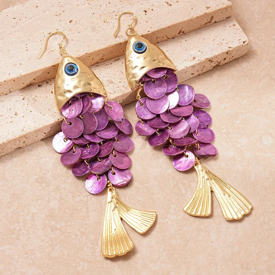 Beach‑Vacation‑Style Fish‑Shaped Shell Tassel Dangle Earrings for Women, Fashion Ear Jewelry, Versatile Daily‑Commute‑Party‑Ready Accessory, Ideal Gift for Her