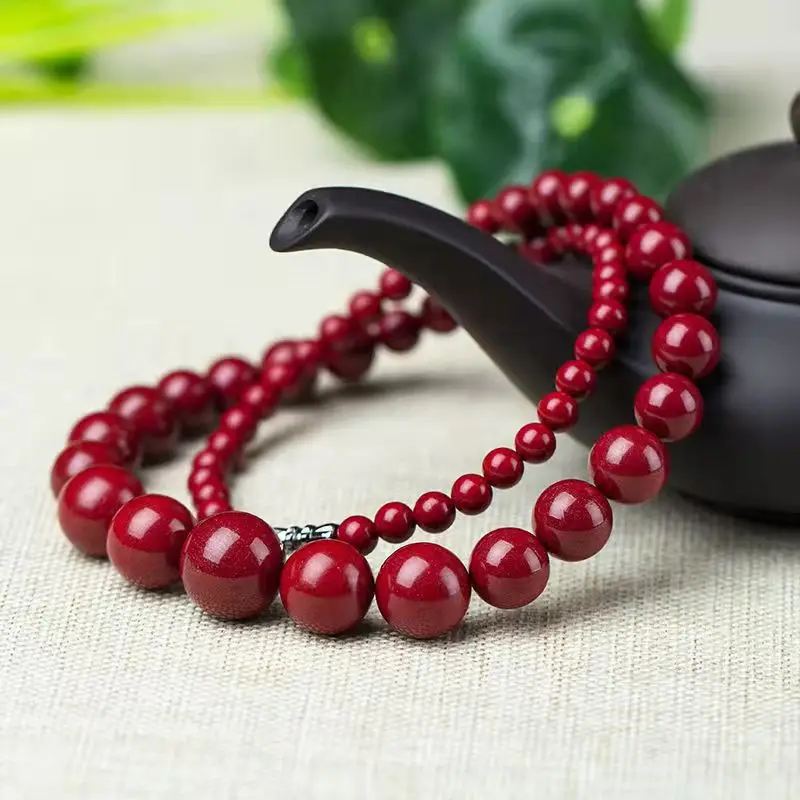 Natural Red Organic Cinnabar Jade Bead Necklace Women Healing Gemstone Fine Jewelry Genuine Vermilion Crystals Beaded Necklaces