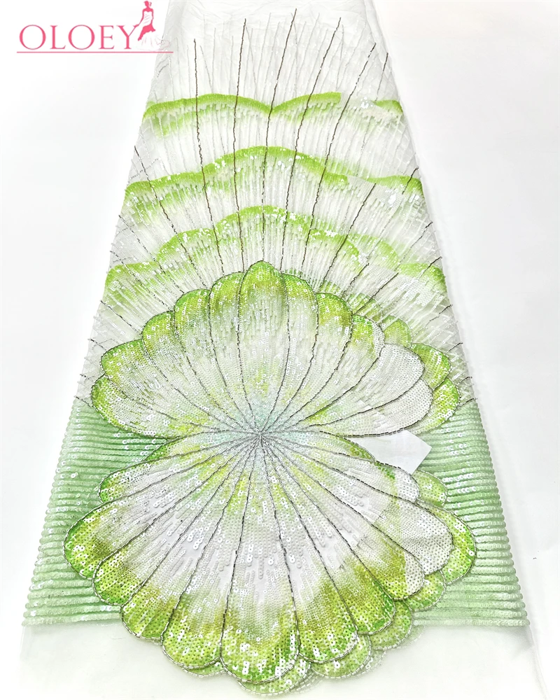 

OLOEY 2026 High Quality African Lace Fabric Fashion French Beaded Luxury Tulle Nigerian Sequins Net Lace for Dress Making