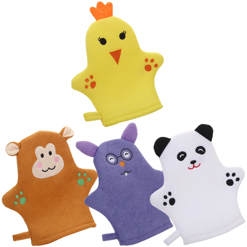 4 قطعة قفازات حمام للأطفال الكرتون التقشير قفازات الجسم دش قفازات رغوة فرك قفازات مريحة لوازم حمام الظهر نظيفة #6