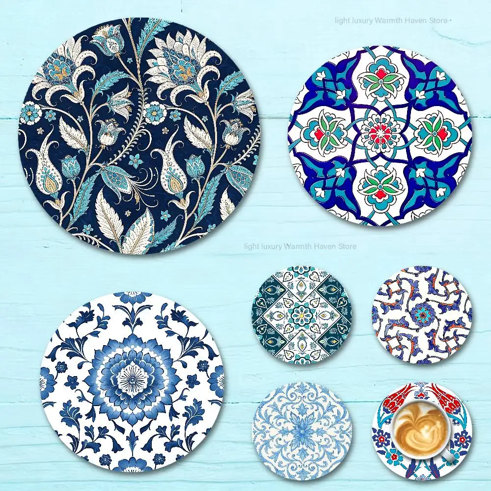 I-Iznik Tile Patterns Art wooden anti-slip coasters suitable for home office and theme party decoration