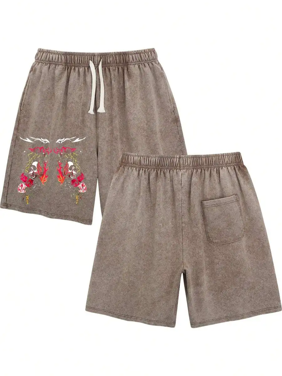 

Mens Vintage Washed Drawstring Shorts Elastic Waist Pocket Gothic Streetwear Casual Summer