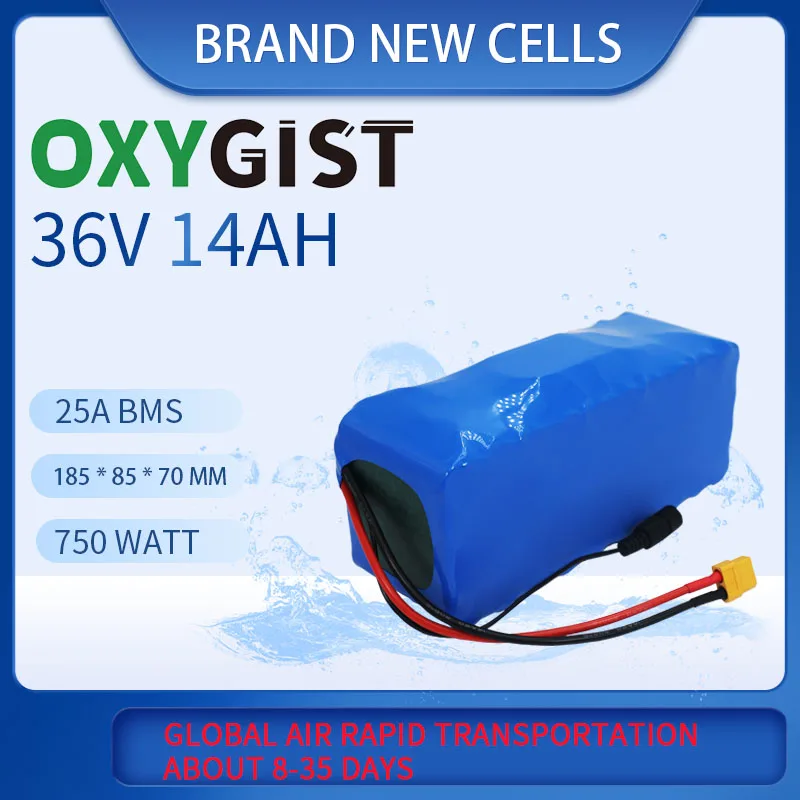 OXYGIST 36V 10S4P 14Ah 42V 18650 high-capacity power lithium battery pack for ebike electric car bicycle scooter belt 25A BMS