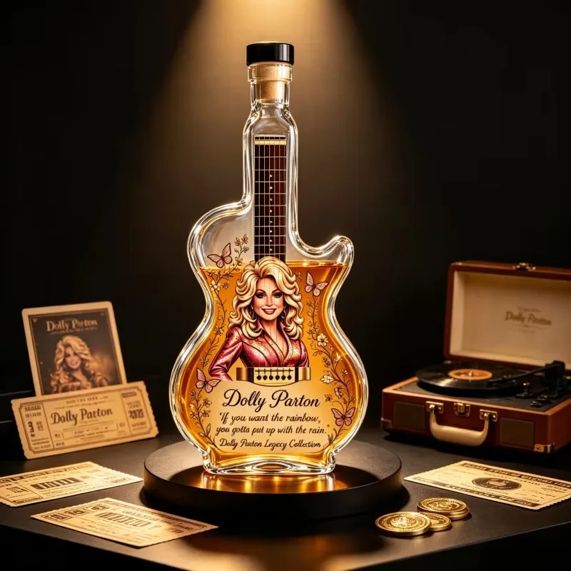Dolly Parton Glass Whiskey Decanter Guitar Design Decorative Wine Bottle Country Singer Fan Gift Bar Display Ornament