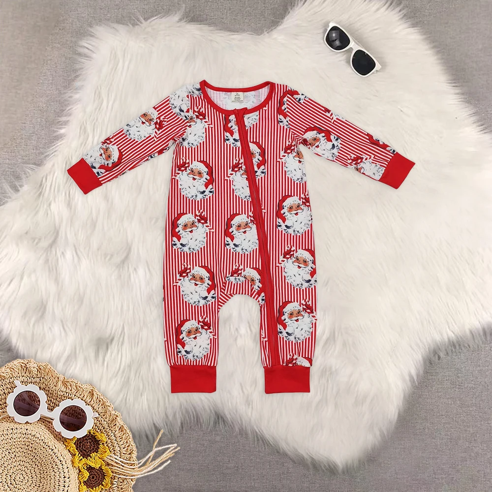 

9.6 Baby Winter Rompers Baby Infant Infant Christmas Red Stripes Santa Zip Rompers
