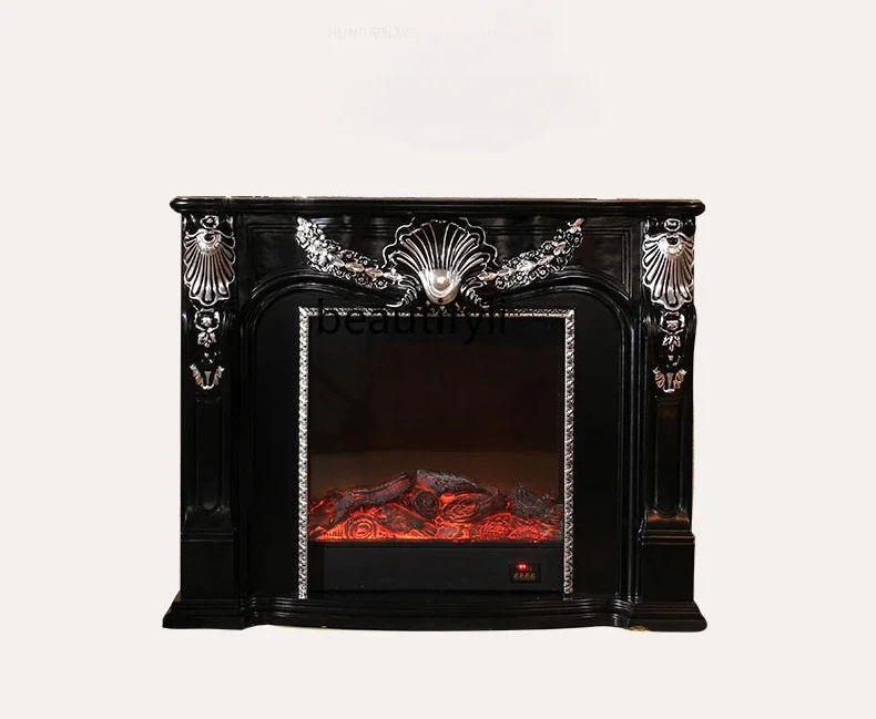 

European-Style Simulation Fireplace Core Retro Living Room Electronic Fireplace Curio Cabinet Solid Wood Fireplace Mantel