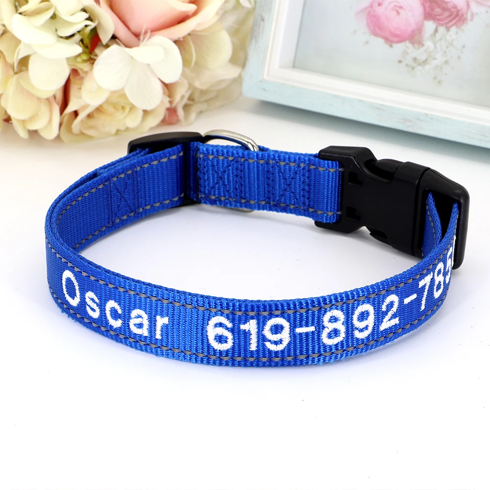 Personalisierte bestickte Hundehalsbänder aus Nylon, individuelles Welpen-ID-Namenhalsband für kleine, mittelgroße und große Hunde, verstellbares Haustierhalsband – Detail 9