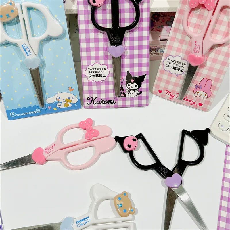 Sanrio Kawaii Scissors Stainless Steel Hello Kitty Paper Cutter Girl My Melody Kuromi Heart Delicate Cartoon Stationery Supplies