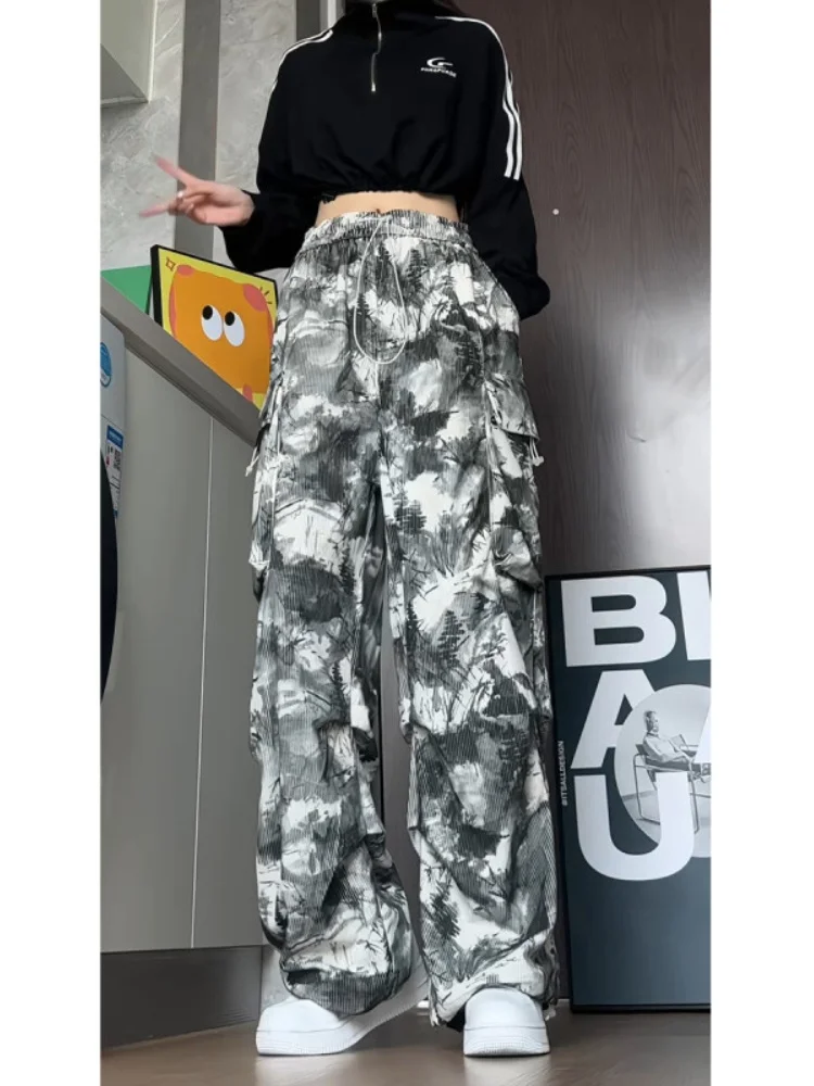 

Men's Workwear Pants Multiple Pockets American Retro Dyeing Draping Straight Leg Wide Leg Pants Casual Loose Fit Spring Autumn
