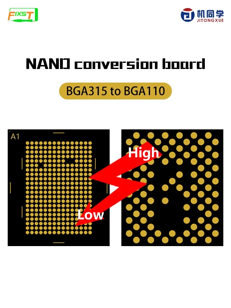 

JTX NAND Conversion Board BGA315 Ball to BGA110 Ball Support 64GB 128GB 256GB 512GB For iPhone iPad Chip Repair Tool