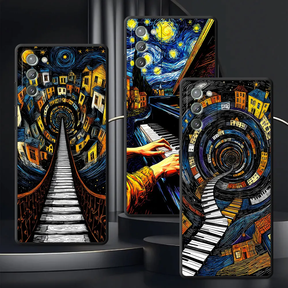 Van Gogh Starry Piano Black Case for Samsung Galaxy Note 20 Ultra 5G 10 Plus 9 TPU Phone Cover M12 J4 J6 Plus J7 J8 J5 Prime