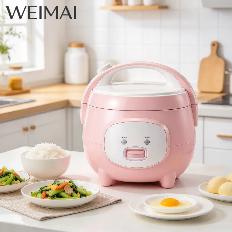 220V 1.2L Mini Rice Cooker Small Multifunctional Electric Rice Pot for Dormitory Non-stick Inner Pot with Steam & Cook Function