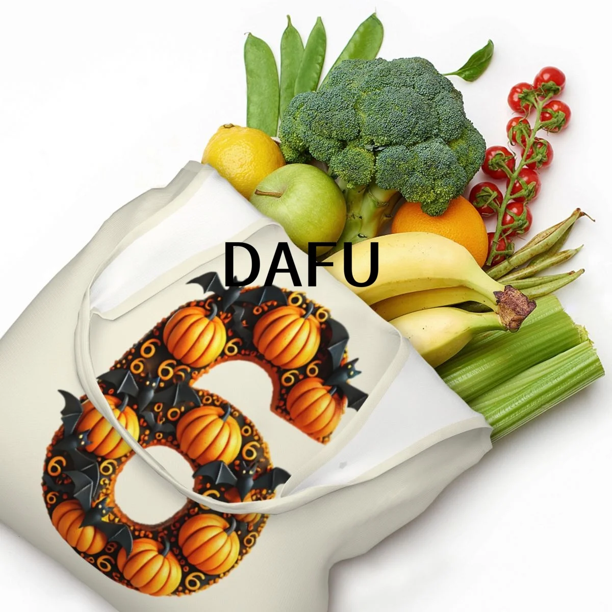 Batty Pumpkin Number 6 Funny Halloween Bat Pumpkin Tote Bag for Women - Gothic Canvas Shoulder Bag Shopping Commute Party