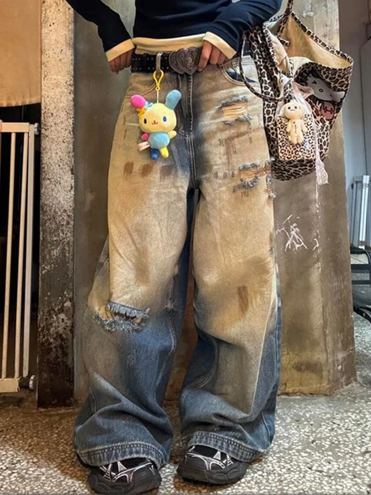 

Грязные и рваные джинсы, женские весенне-летние новые стильные уличные ниши и брюки прямого кроя с уникальным дизайном