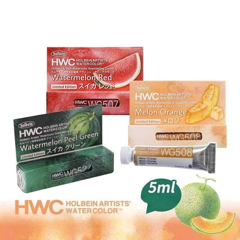 Holbein Summer Limited Watercolor Paint Watermelon Red Green Melon Orange Granulating Pigment for Artist Painting Art Supplies