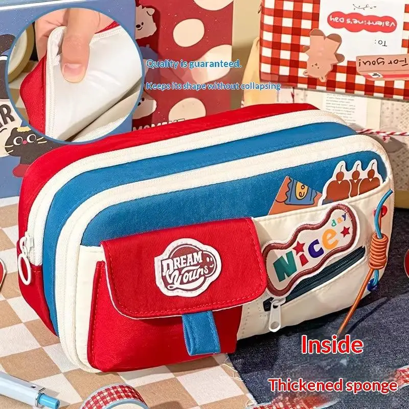 Classic American Pencil Case Retro High Aesthetic Pencil Case Large Capacity Multiple Patterns Stationery Box For Students Gift