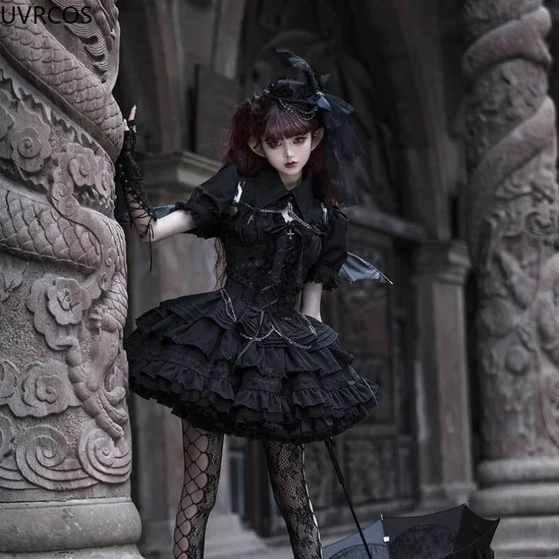 Victorian Gothic Lolita Jsk Dress Wwomen Vintage Y2k Bandage Princess Dresses Japan Girls Aesthetic Punk Style Mini Party Dress