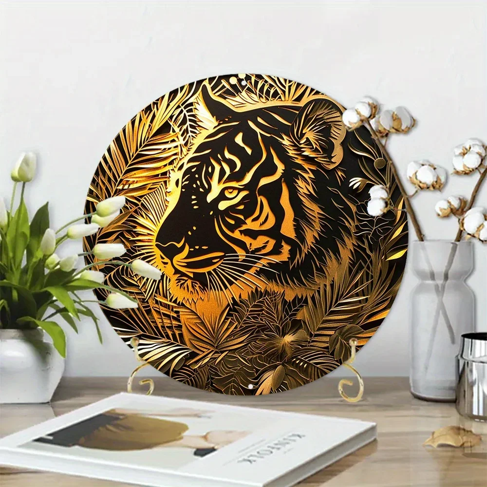 1pc Round Aluminum Metal Sign, Creative Tiger Pattern Metal Sign, Decor Wall Decoration home decoration accessories vintage