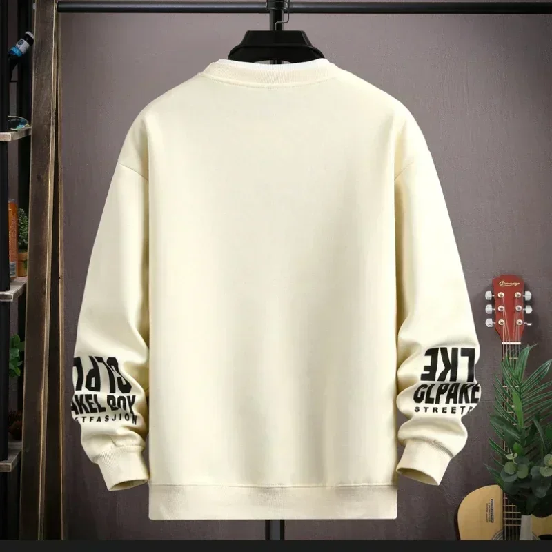 S-5XL Men Hip Hop Sweatshirts Casual O Neck Harajuku Khaki Top Trendy Cartoon Printed Long Sleeve T-shirt Fashion Men\'s Clothing