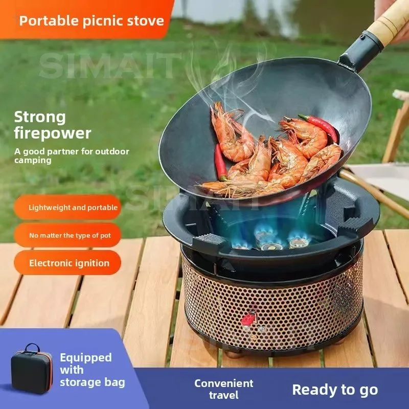 Outdoor Six-star Stove Windproof Camping Cassette Stove, Gas Stove, Portable Field Cooker