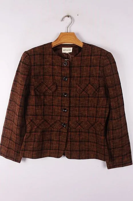 

Vintage Soft Girl Lady Small Fraance Sle Metal College Sle Suit Jaet round Ne Button up Long Sve Wool Blend