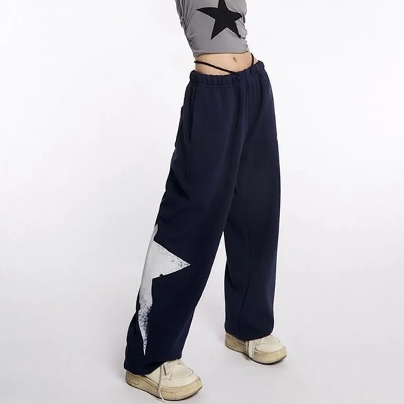 Pantaloni sportivi Hip Hop con grafica con cinturino Donne della gioventù Y2k Ragazze Grunge Pantaloni larghi casual a gamba larga Pantaloni sportivi larghi Stile coreano femminile Yk2