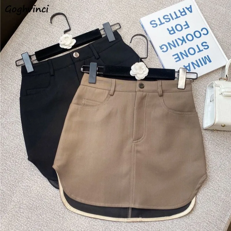 

Cargo Mini Skirts Women Solid High Waisted A-line Suit Faldas Pockets Hip Wrap New Tender Temperament Summer Spring Fashionable