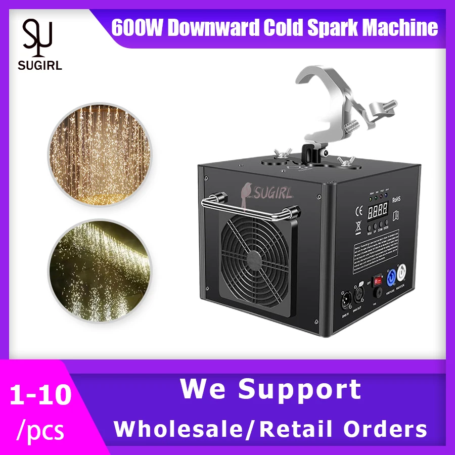 

No Tax 1-10Pcs Electionic 600W Cold Spark Spary Machine Upside Down Hanging Hook DMX Remote Control Wedding Party Stage Effect