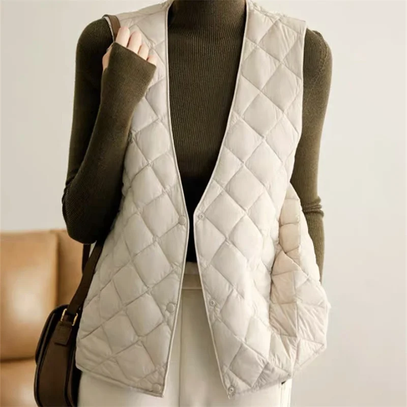 

Autumn Winter Women Down Waistcoat Jacket Warm Ultra Light Thin White Duck Down Vest Coat Female Sleeveless Short Tank Parkas