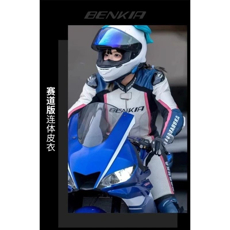 BENKIA One Piece Motorcycle Leather Suit Unisex Track Racing Anti Fall Protective Riding Suit Abrasion Resistant Moto Gear