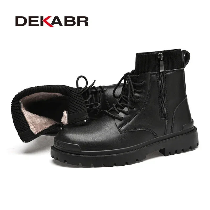 DEKABR Genuine Leather Autumn Winter Men Boots Warm Fur Plus Trend Waterproof Ankle Boots Men Fashionable British Style Boots