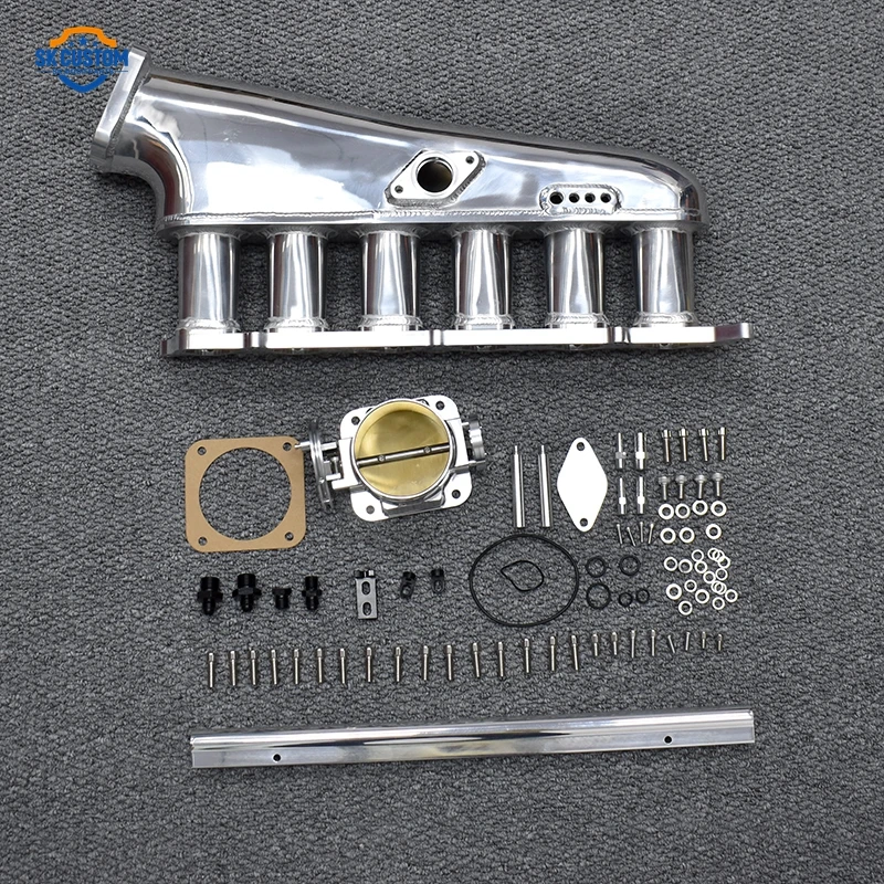 For 2JZ GE GTE Engine Aluminum 90mm Throttle Body 6 Injetor Intake Manifold Fuel Rail