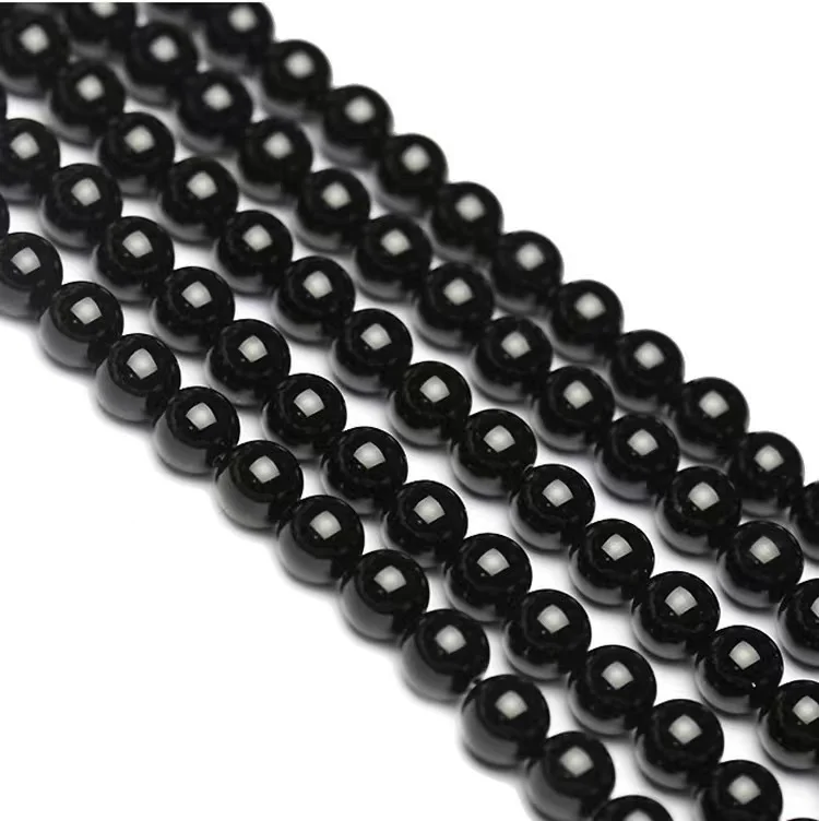 6-8-10-12 mm Natursteinperlen, AAA-Morion, schwarzer Kristallquarz, glatte, runde lose Perlen für die Schmuckherstellung, DIY-Design, Armband – Detail 1
