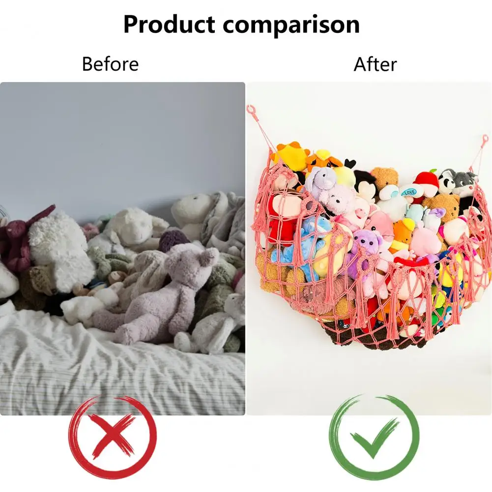 Handmade Hanging Net Plush Toy Wall Hanging Net with Tassels Handmade Cotton Rope Hammock Organizer for Kids’ Stuffed Dolls