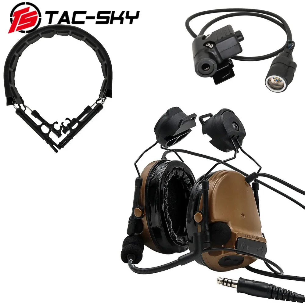 TAC-SKY Military Version Tactical Headset COMTA III Helmet ARC Bracket Version & 6-Pin U94 PTT & Tactical Replacement Headband