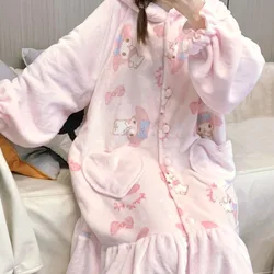 Nuovo autunno e inverno Fuzzy camicia da notte da donna 2 pezzi Melody pigiama Set studente carino dolce lungo spesso peluche accappatoio Sleepwear Set