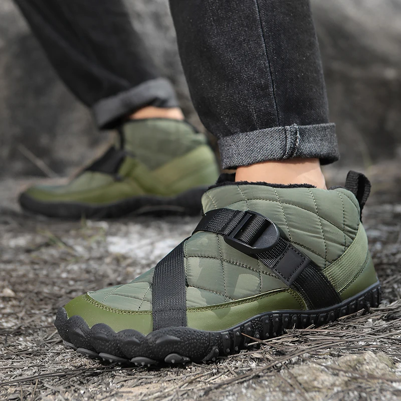 Men's Winter Boots - Waterproof Hiking Shoes Casual Hiking Shoes - Fur Collar Quilted Ankle Boots Suitable for Walking Traveling