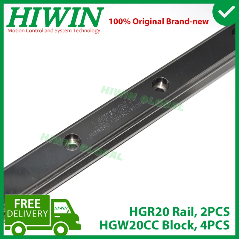 Original HIWIN Linear Guide HGR20 200 300 400 500 600 700 800 900 1000 1100 1200 1500mm Rail HGW20CC Carriage Slide CNC Router