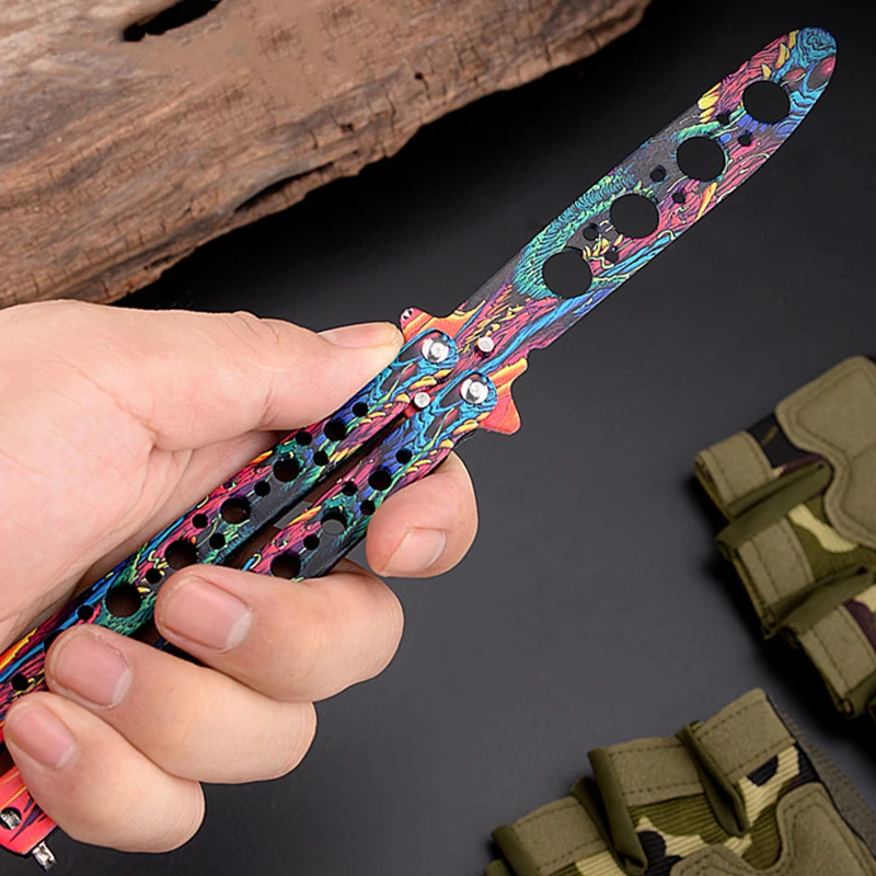 Portátil Folding Butterfly Knife, CSGO Balisong Trainer, aço inoxidável, Pocket Practice Knife, Training Tool for Outdoor Games, Novo