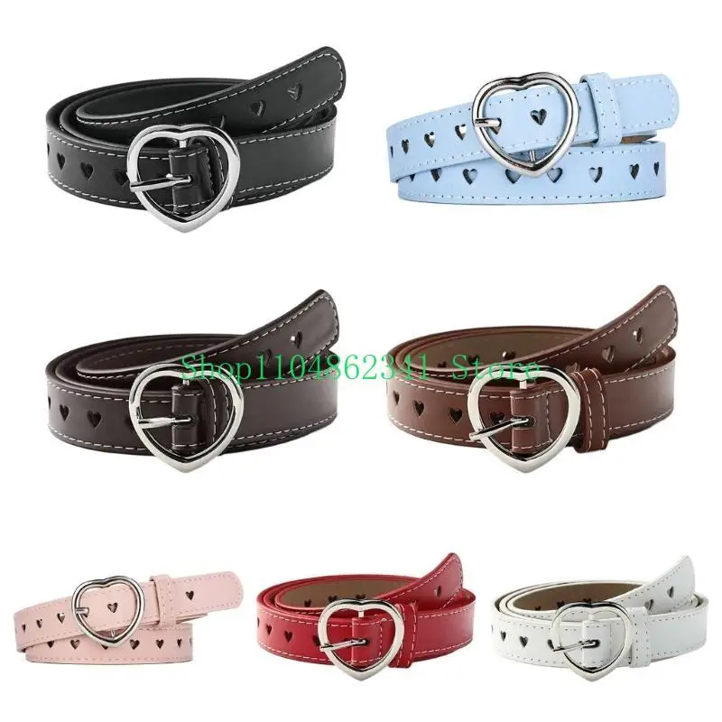 

652F Heart Buckle Waiststrap Girl Jeans Belt Pants PU Leather Belt Women Waist Decors