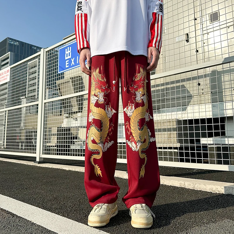 Dragon Printed Japanese Man Pants Work Wear Baggy Pants Men Streetwear Clothing Men's Work Pants Big Size 5XL 2024 Autumn New