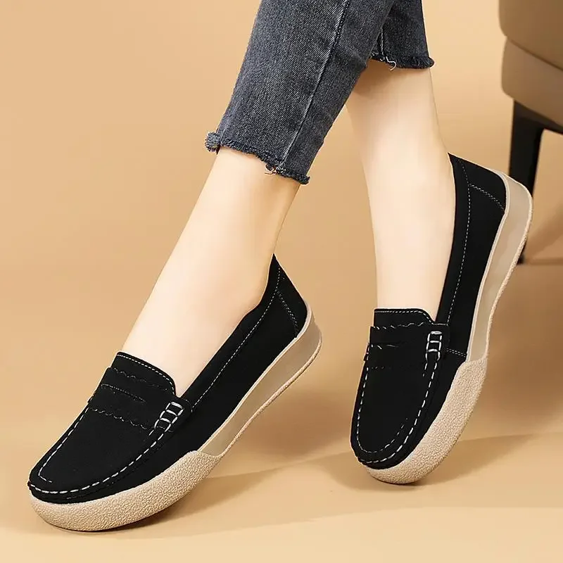 

Genuine Leather Doug Women's Shoes Super Soft Soft Leather Flat Bottom Summer Grandma Spring and Autumn Moccasins Flat Loafers