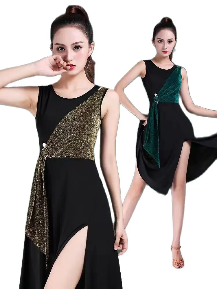 New Latin Dance Apparel New Adult Women's Sexy Sleeveless Dress Chacha Samba Tango Waltz Dancer Modern Dance Suit 5 Colors